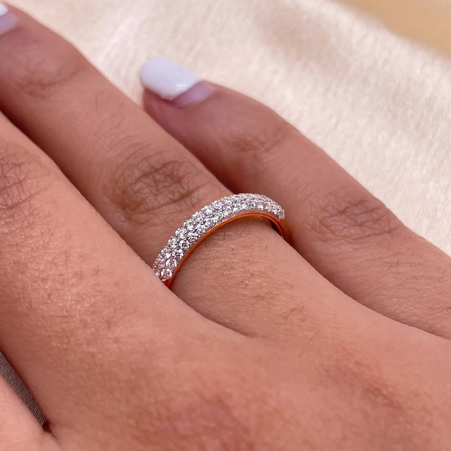 14ct Rose Gold Diamond 3 Row Dome Shaped Pave Set Ring 0.34ct Diamond Ring