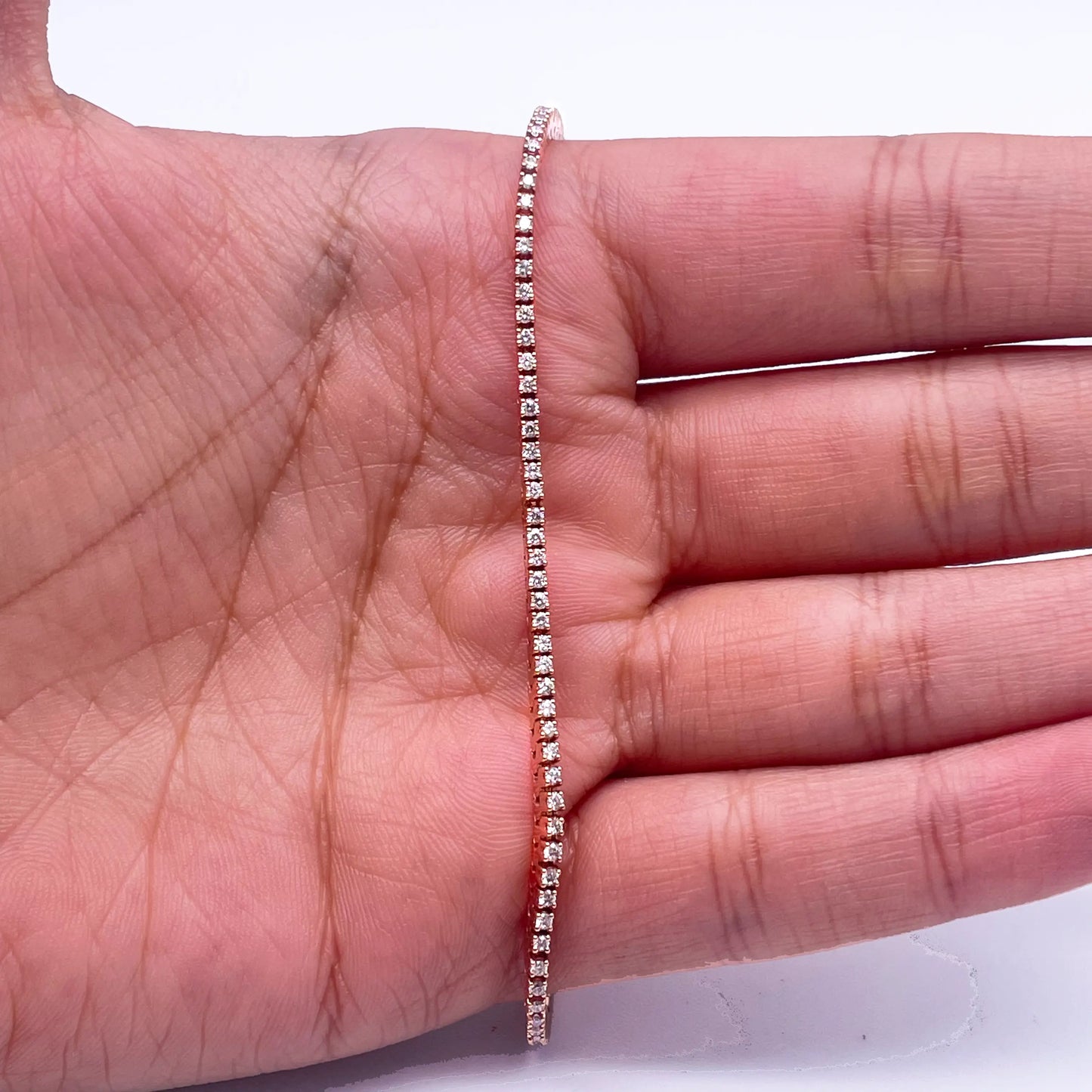 14ct Rose Gold Diamond Tennis Bracelet 4-Claw 0.90cts 7.25'' Inches H-SI Diamond Bracelet