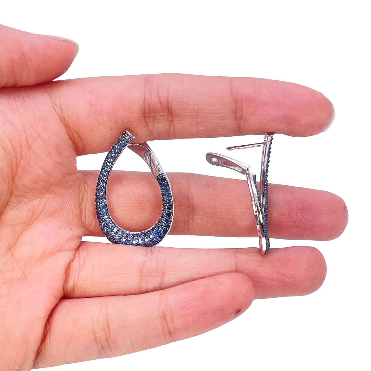 14ct White Gold Front & Back Natural Sapphire Earrings 2.29ct 30mm Length