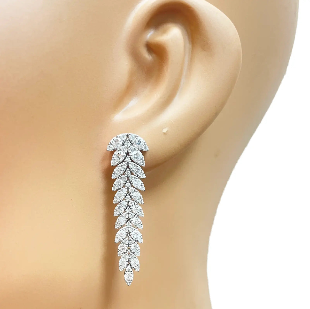 14ct White Gold Natural Diamond Leaf Feather Long Drop Earrings 3.04ct Diamond earring