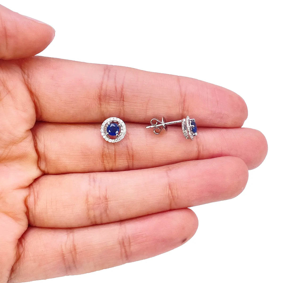 18ct Gold Natural Sapphire Diamond Round Stud Earrings 0.60ct
