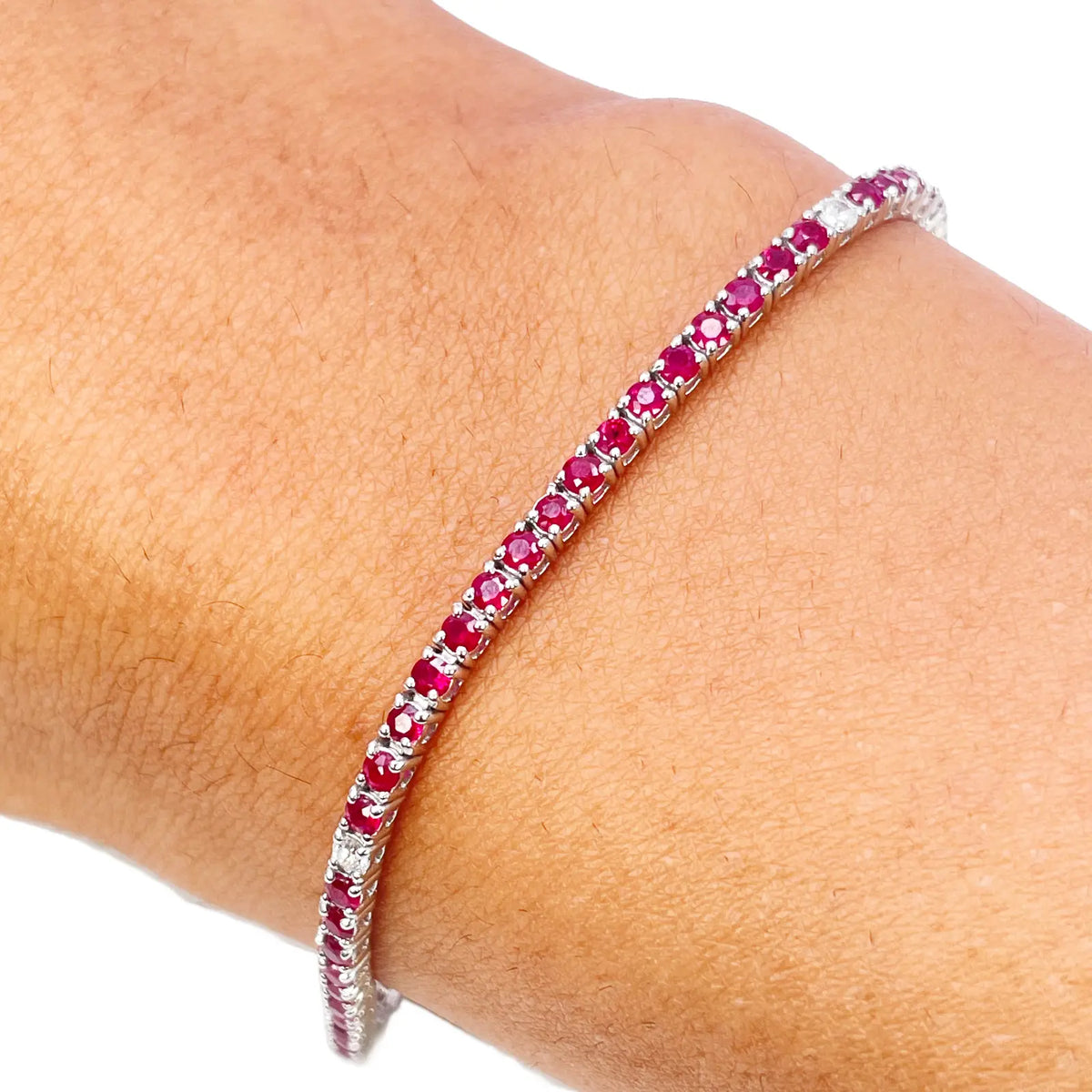 18ct White Gold Natural Round Ruby & Diamond Tennis Bracelet 2.94ct 7 Inches Diamond Bracelets