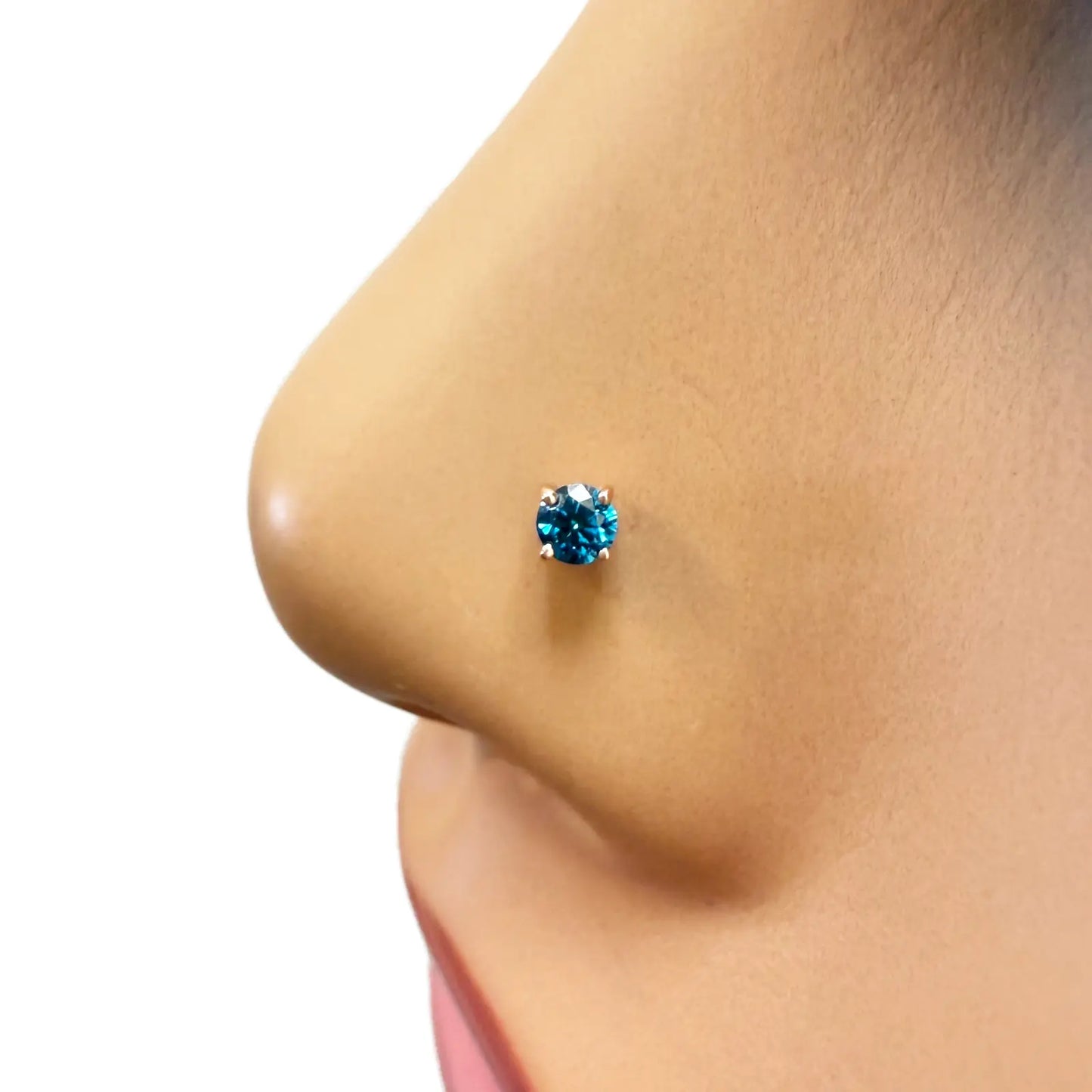 18ct White Or Rose Gold Blue Diamond Nose Stud Pin 0.08ct 4 claw 2.6mm Width Body Piercings