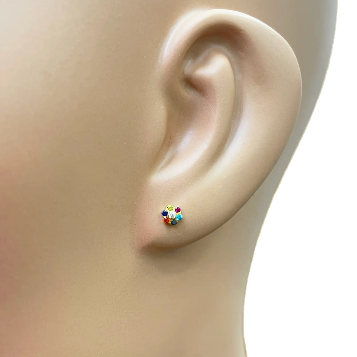22ct Gold Children's Cubic Zirconia Multicoloured Floral Stud Earrings 4mm