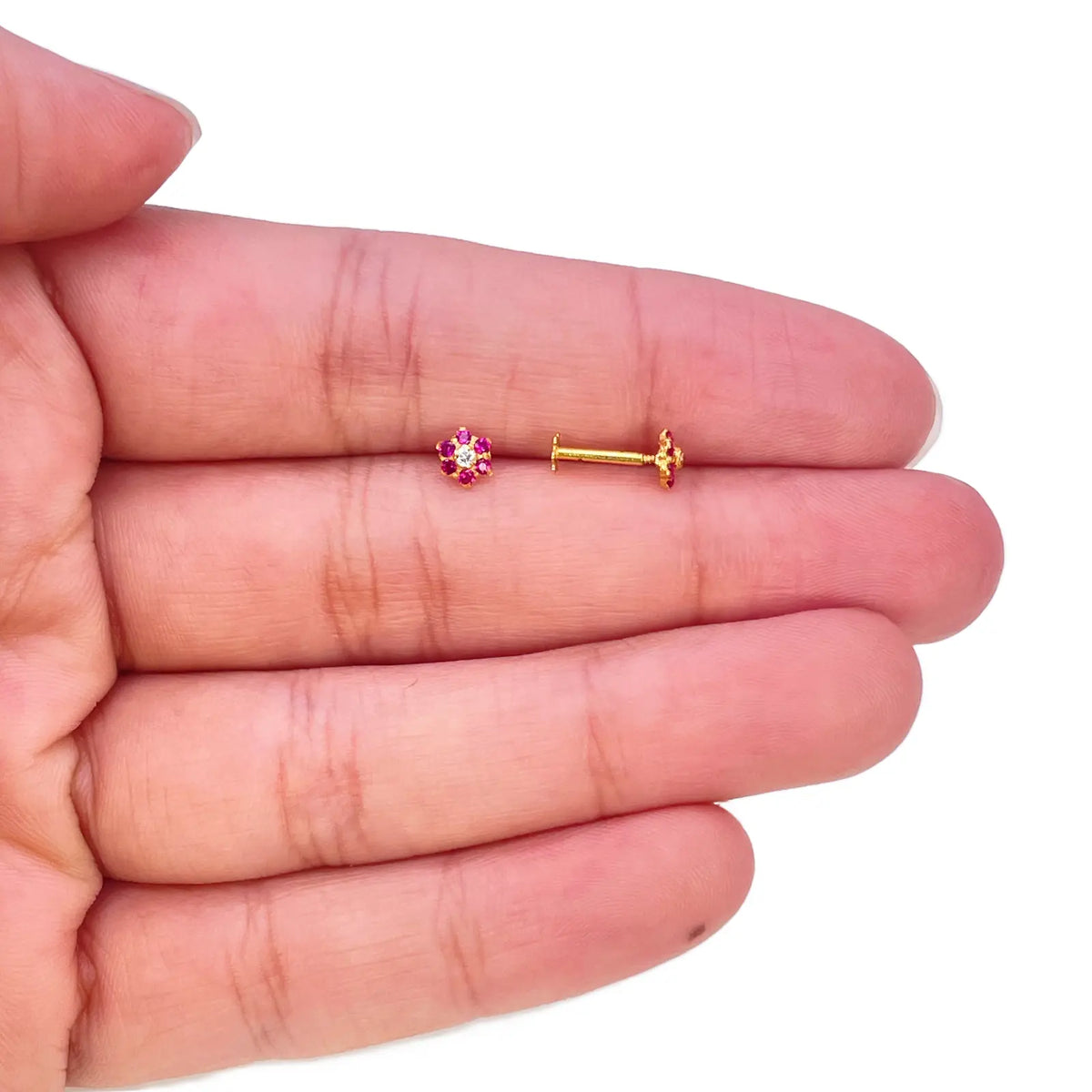 22ct Gold Children's Red Floral Mini Stud Earrings 4mm