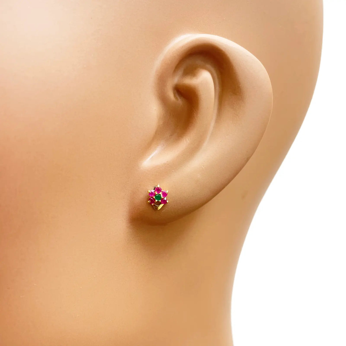 22ct Yellow Gold Children's Half Flower Shaped Small Gemstone Stud Earrings