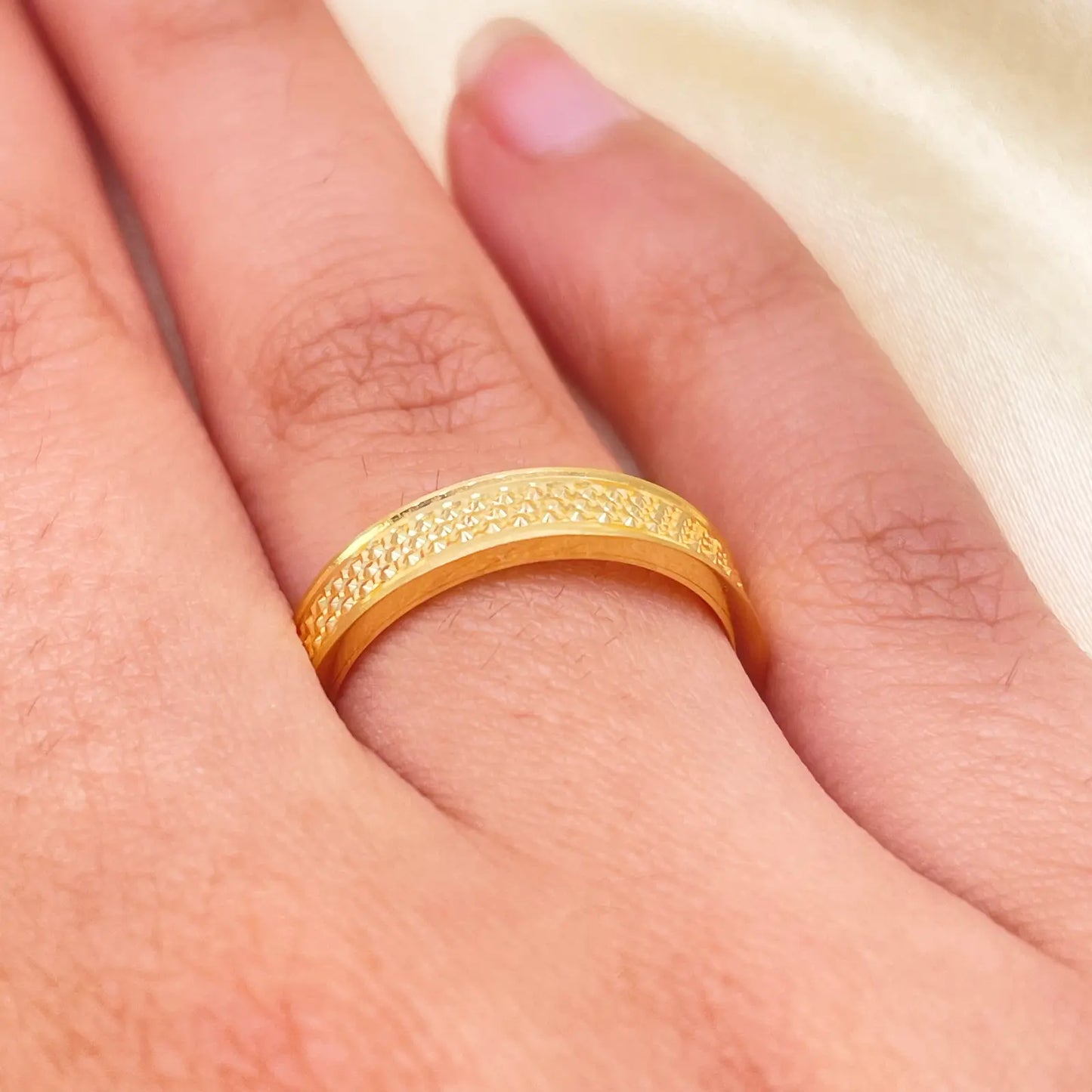 22ct Yellow Gold Unique Textured High Polished Women's Band 4mm