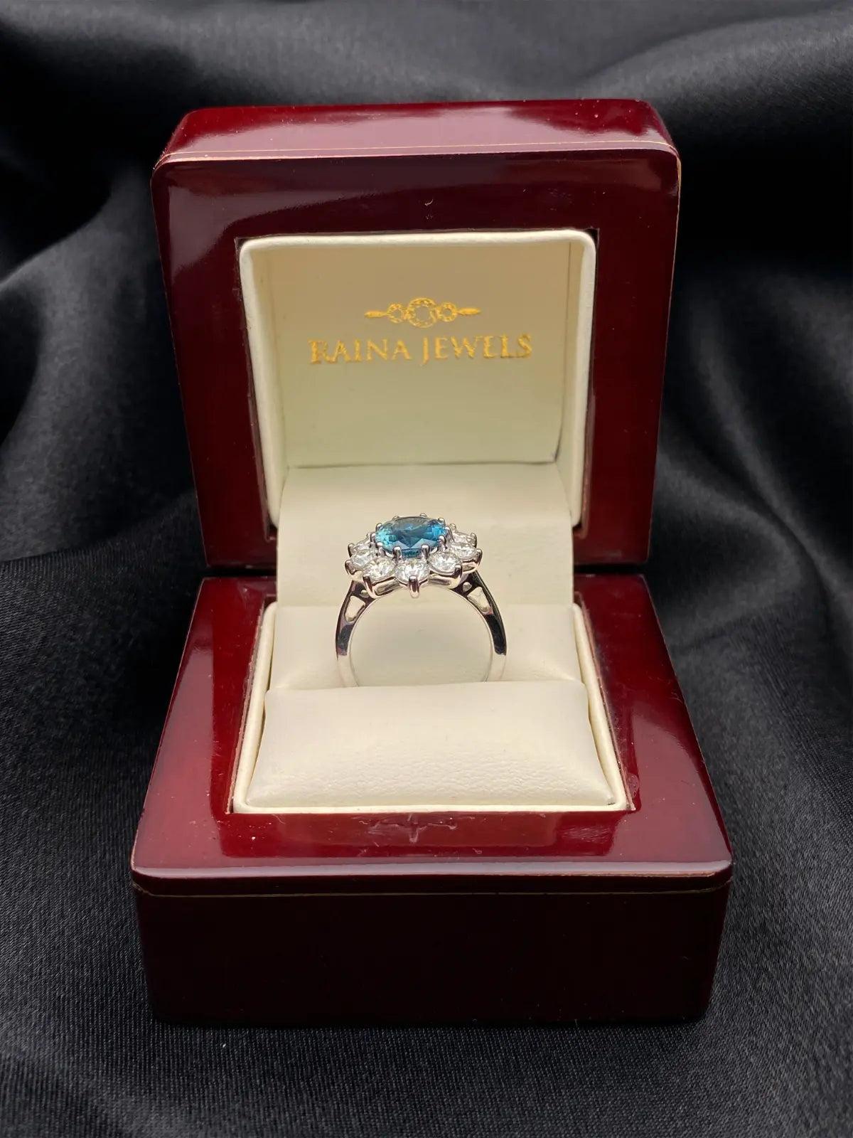 18ct White Gold Natural Blue Sapphire & Diamond Oval Cluster Ring 2.66 carats  Diamond Ring