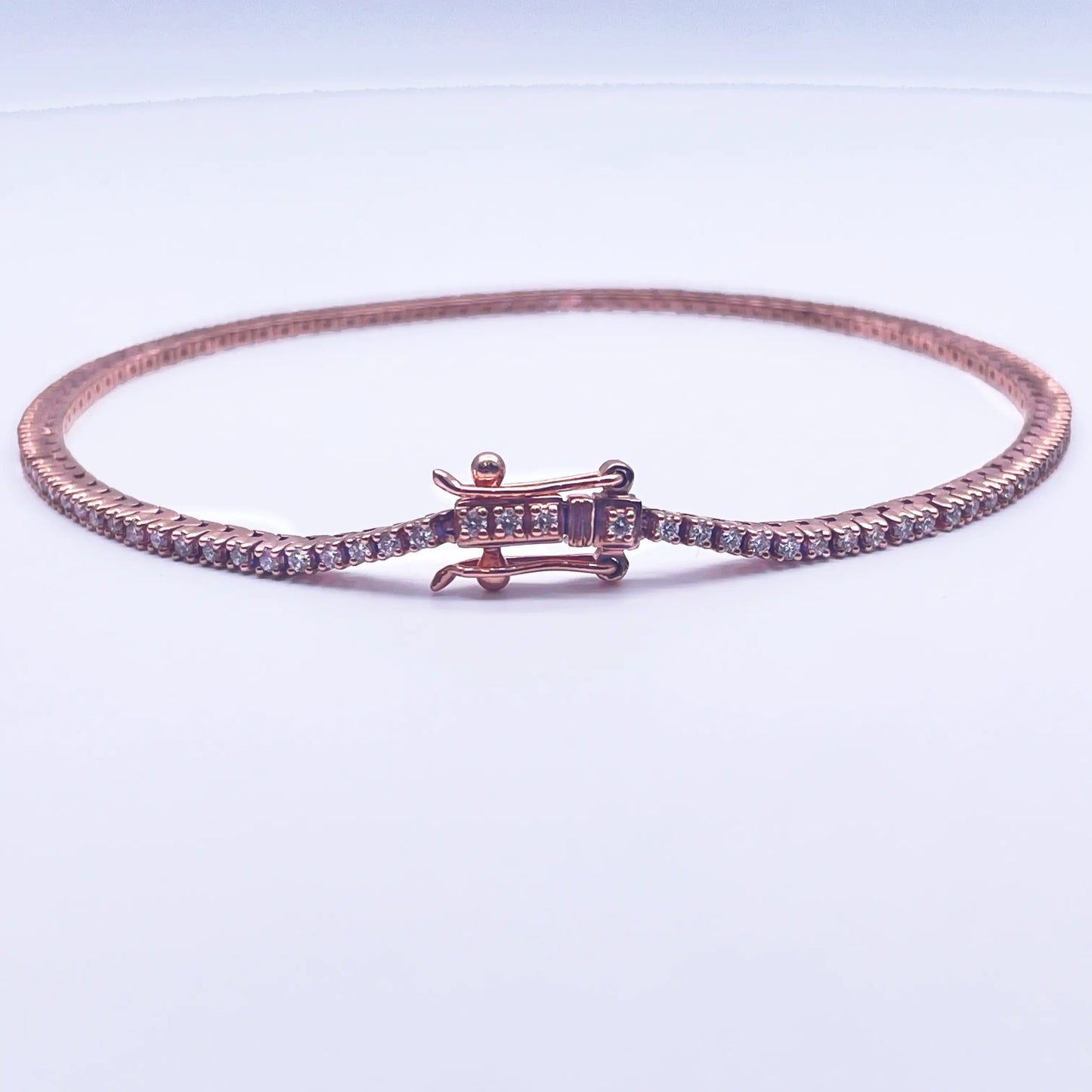 14ct Rose Gold Diamond Tennis Bracelet 4-Claw 0.90cts 7.25'' Inches H-SI  Diamond Bracelet