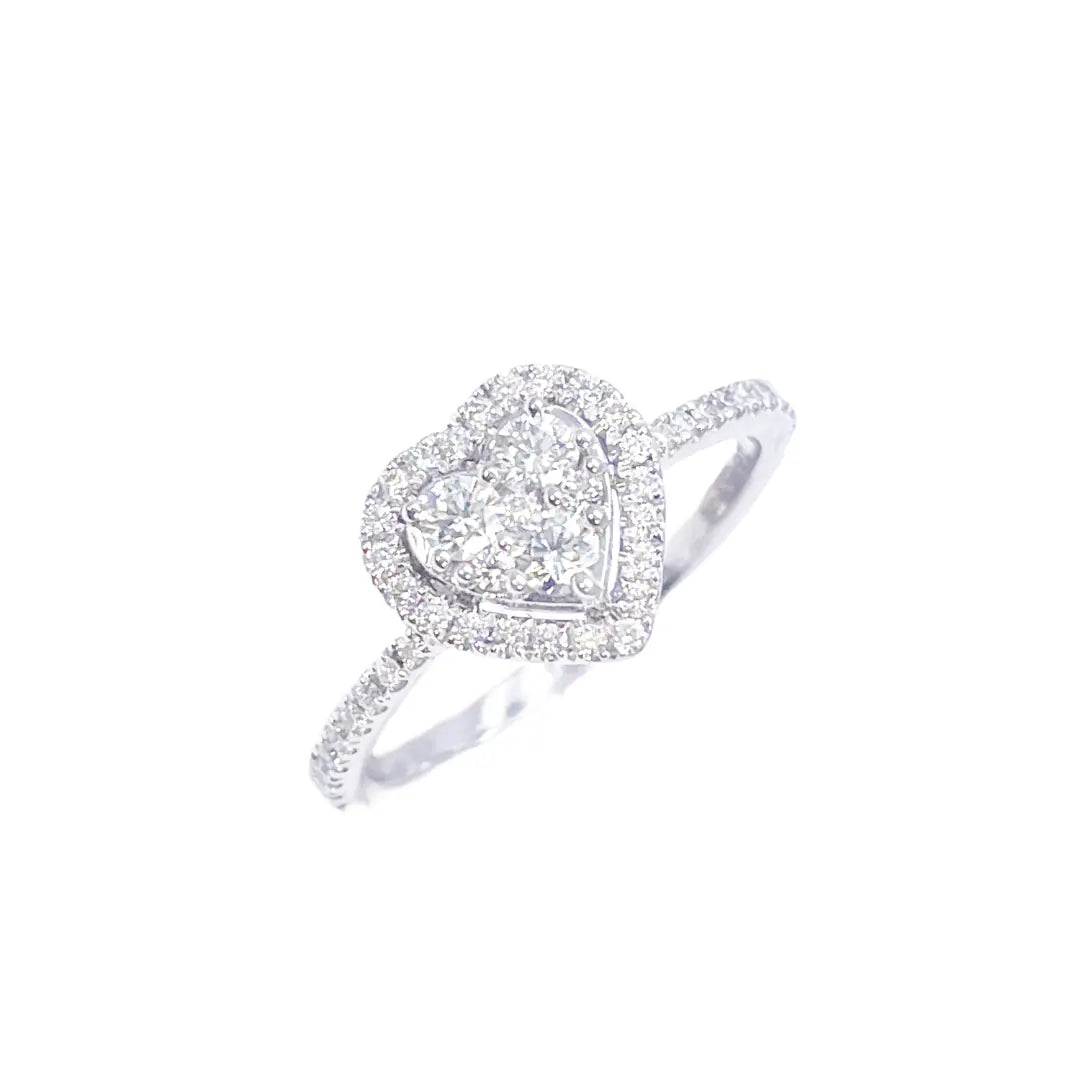 14ct White Gold Round Natural Diamond Heart Cluster Ring 0.50ct  Diamond Ring