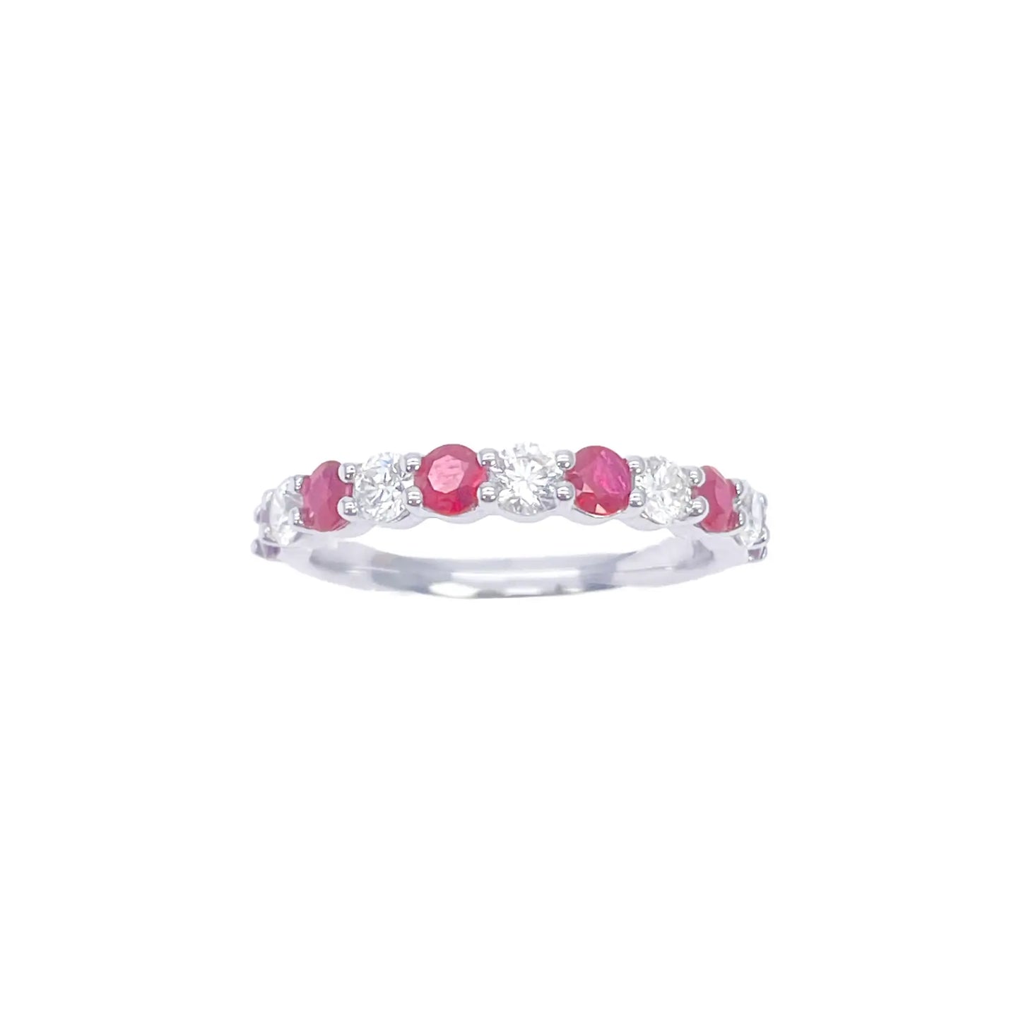 18ct Gold Natural Round Diamond & Ruby Half Eternity Stackable Band 1.05ct  Diamond Ring