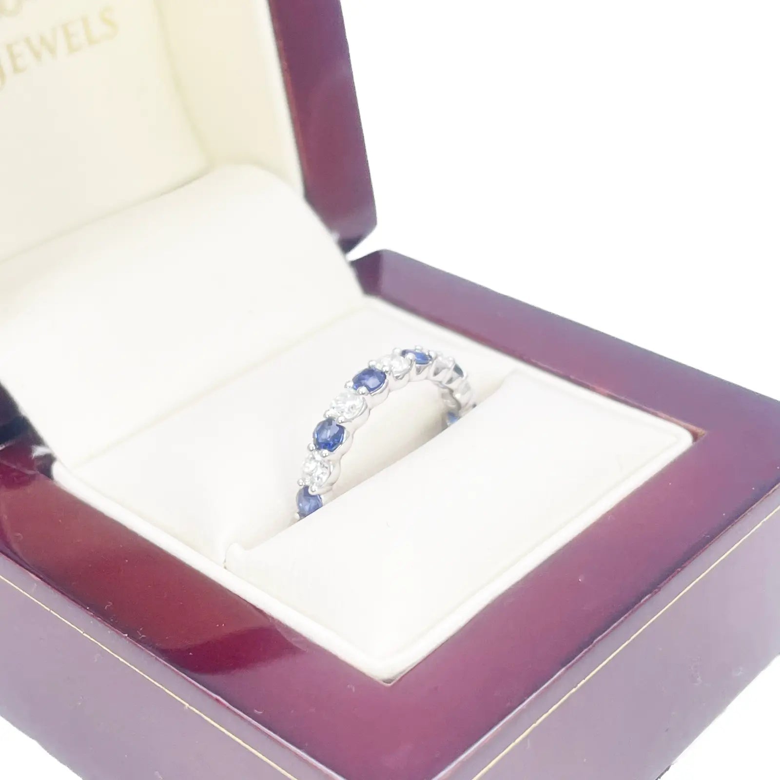 18ct Gold Natural Round Diamond & Sapphire Half Eternity Stackable Band 1.20ct  Diamond Ring