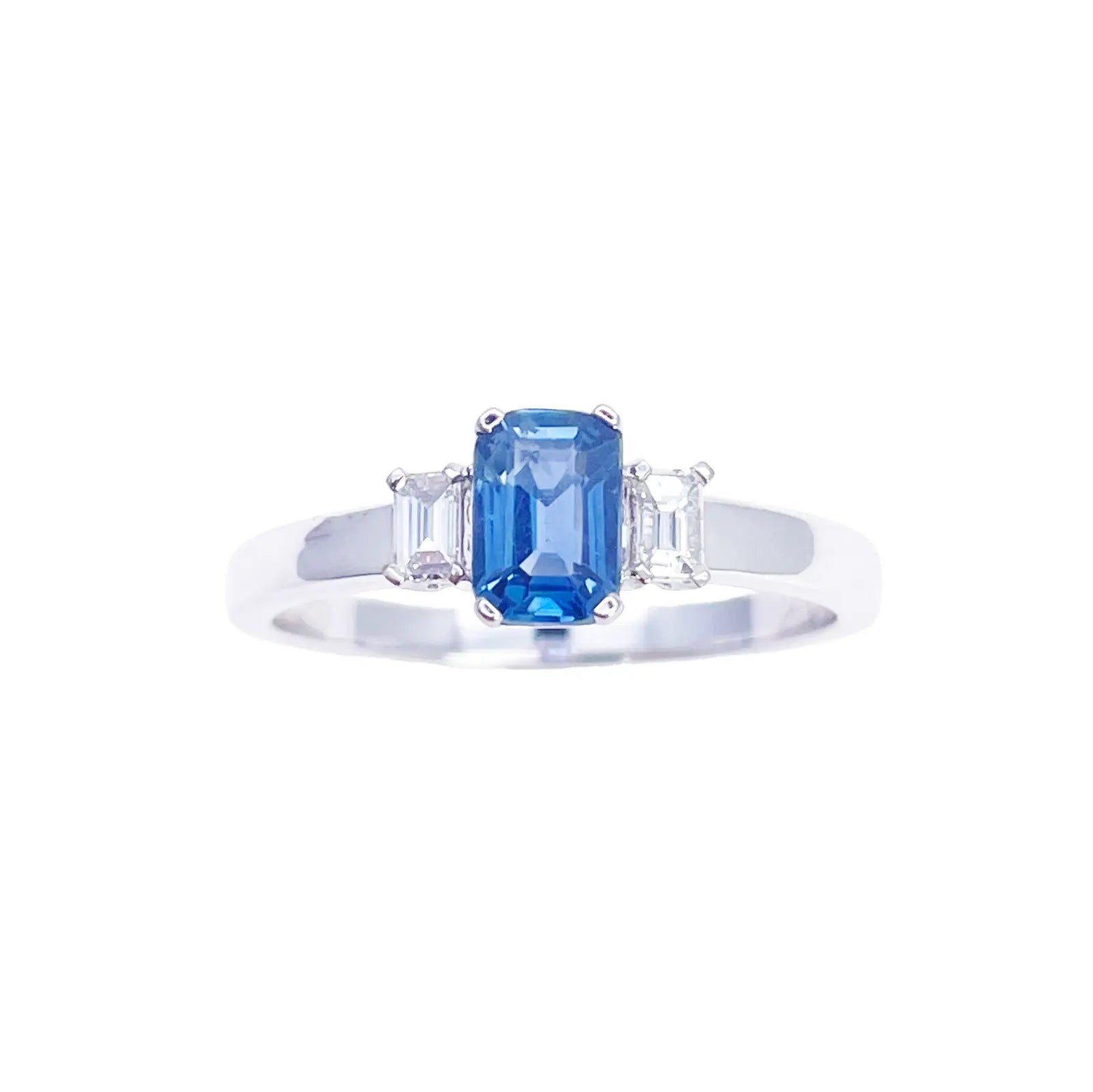 18ct Gold Sapphire Diamond Ring Natural Baguette & Emerald Cut 0.86ct  Diamond Ring
