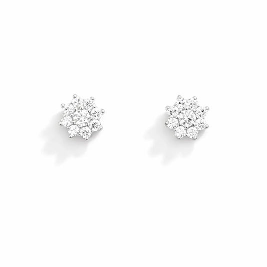 18 kt hvidguld smuk otte-bladet Cubic Zirconia blomsterbørneøreringe 5,5 mm længde
