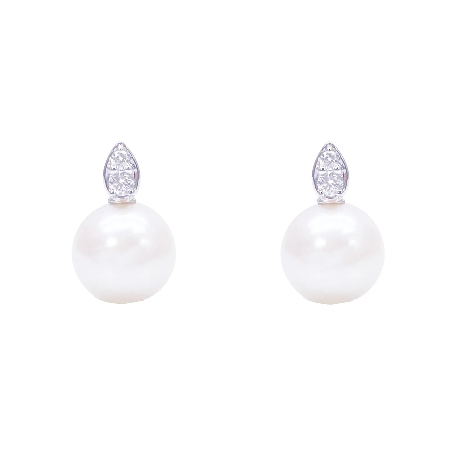 18ct White Gold Freshwater Pearl & Diamond Drop Pair Earrings 0.07ct 