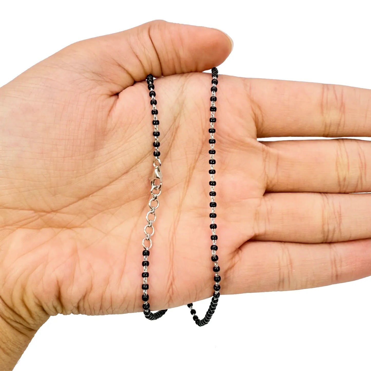 18ct White Gold Ladies Mangalsutra Chain Black Beaded Necklace 16 inch  Mangalsutra Chains