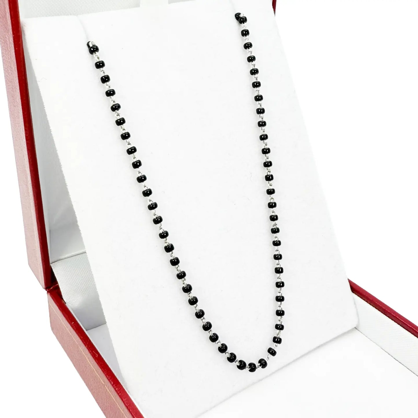 18ct White Gold Ladies Mangalsutra Chain Black Beaded Necklace 16 inch  Mangalsutra Chains