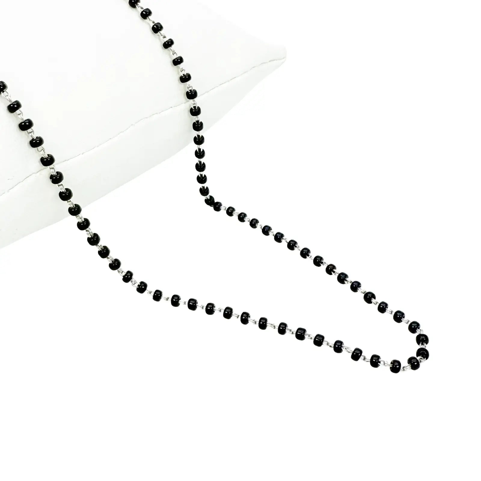 18ct White Gold Ladies Mangalsutra Chain Black Beaded Necklace 16 inch  Mangalsutra Chains