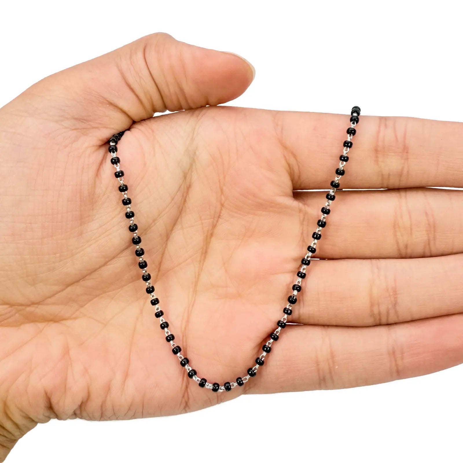 18ct White Gold Ladies Mangalsutra Chain Black Beaded Necklace 18 Inches  Mangalsutra Chains