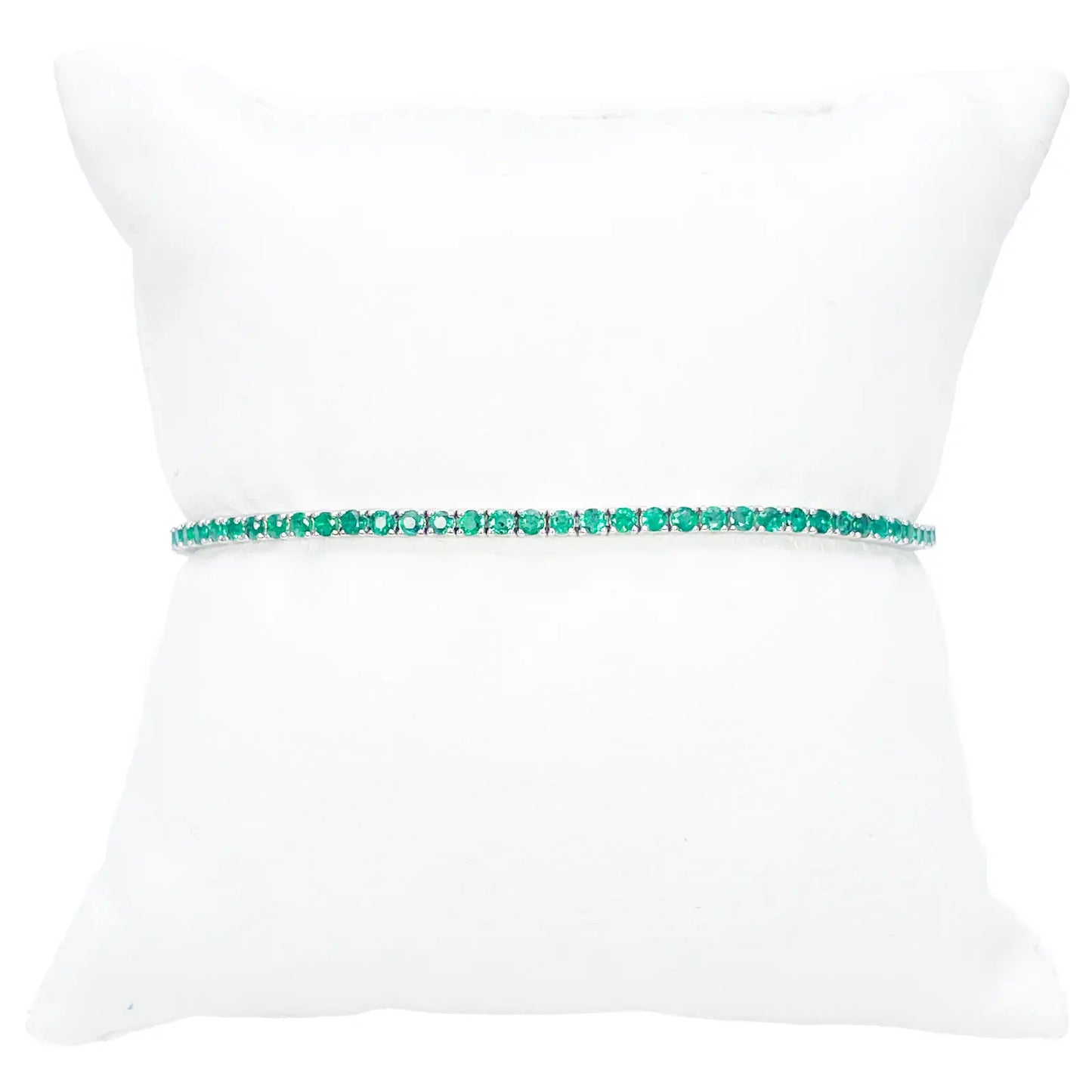 18ct White Gold Natural Round Emerald Tennis Bracelet 2.90ct 7 Inches Length  Diamond Bracelets