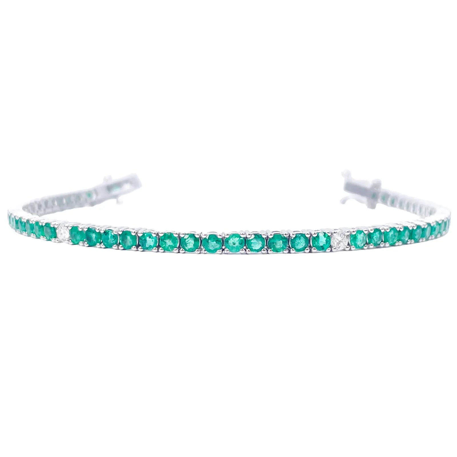 18ct White Gold Natural Round Emerald & Diamond Tennis Bracelet 4.15ct 7 Inches  Diamond Bracelets