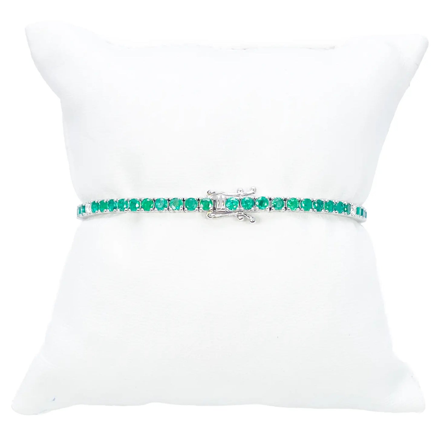 18ct White Gold Natural Round Emerald & Diamond Tennis Bracelet 4.15ct 7 Inches  Diamond Bracelets