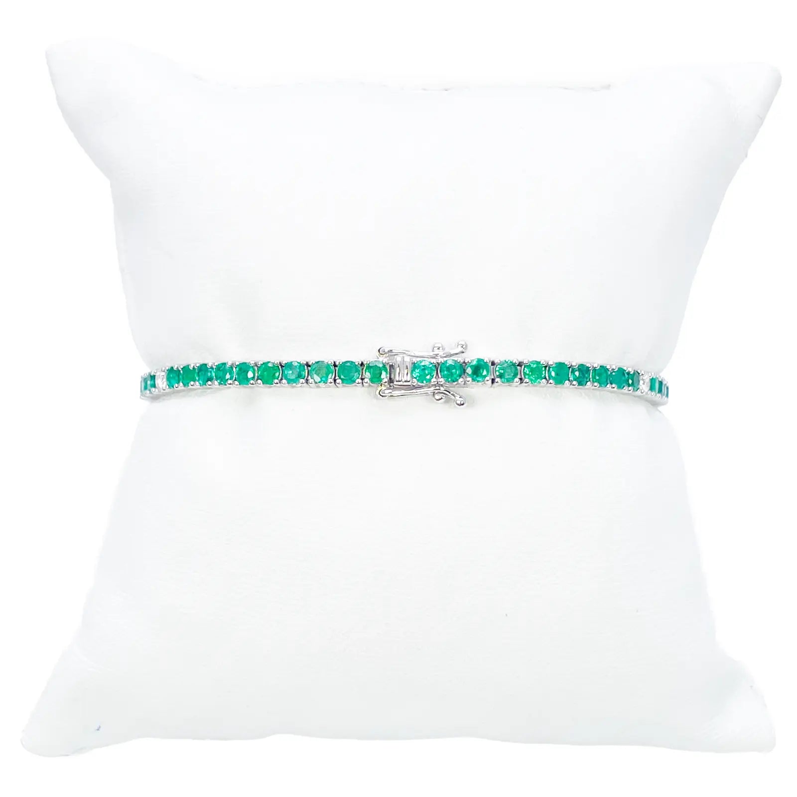 18ct White Gold Natural Round Emerald & Diamond Tennis Bracelet 4.15ct 7 Inches  Diamond Bracelets