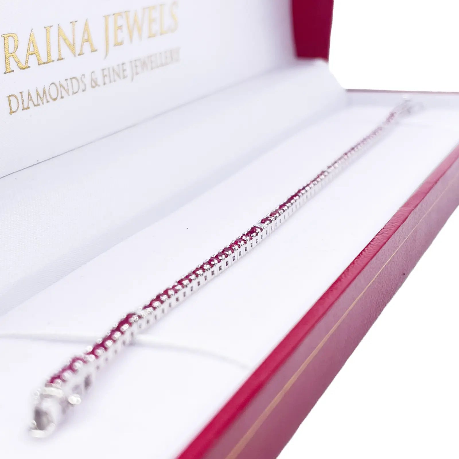 18ct White Gold Natural Round Ruby & Diamond Tennis Bracelet 2.30ct 7 Inches  Diamond Bracelets