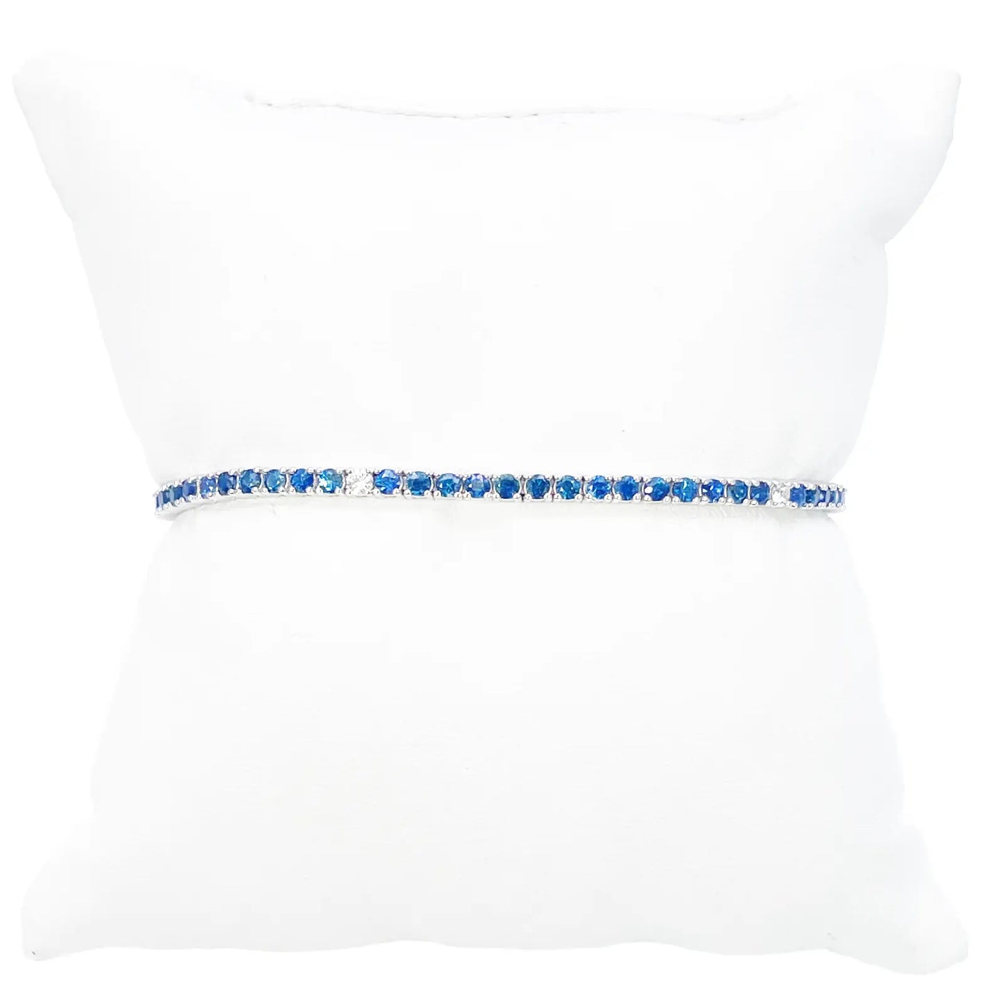 18ct White Gold Natural Round Sapphire & Diamond Tennis Bracelet 3.60ct 7 Inches  Diamond Bracelets