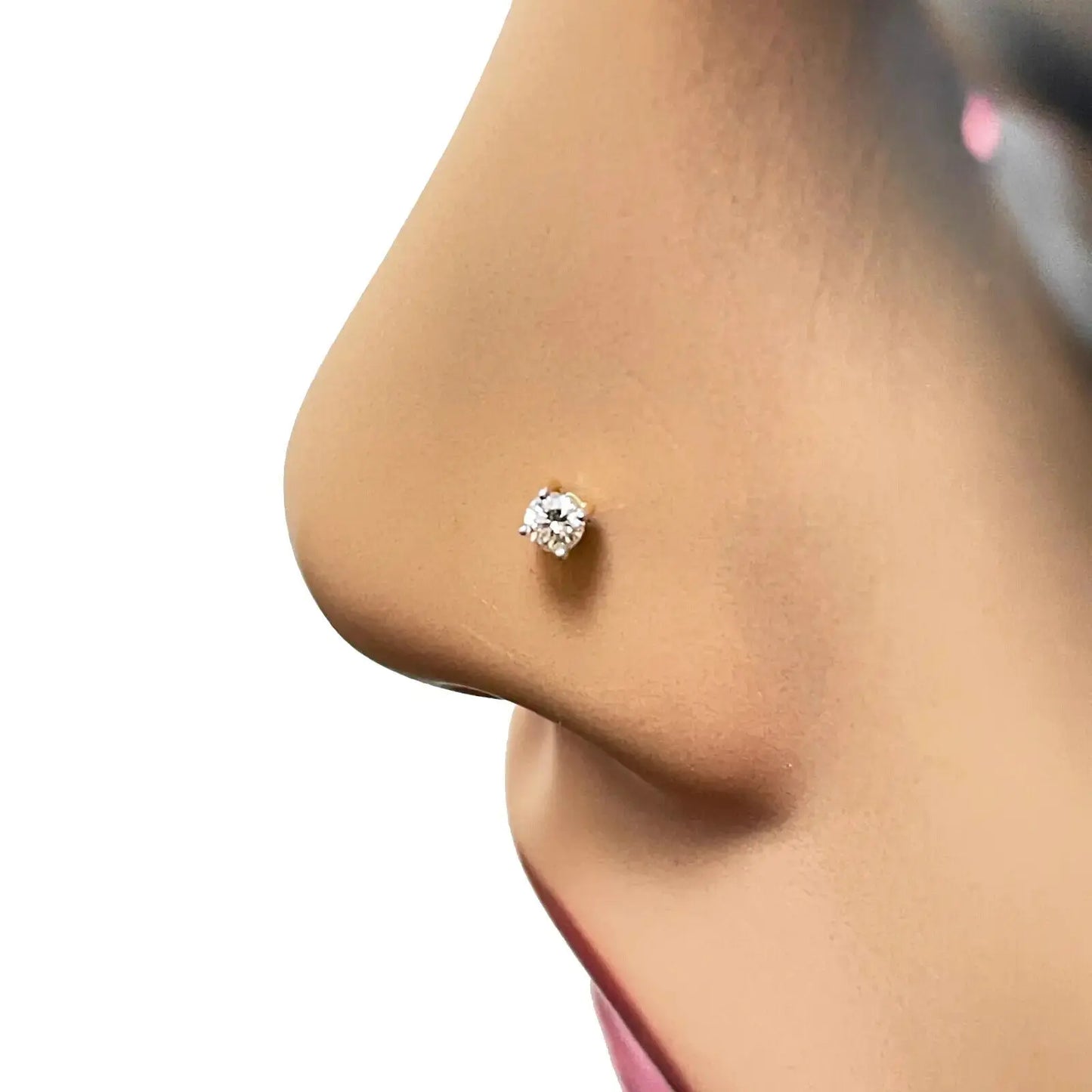 18ct White Or Yellow Gold Diamond Nose Stud Pin 0.05ct 4 claw 2.3mm Width  Body Piercings