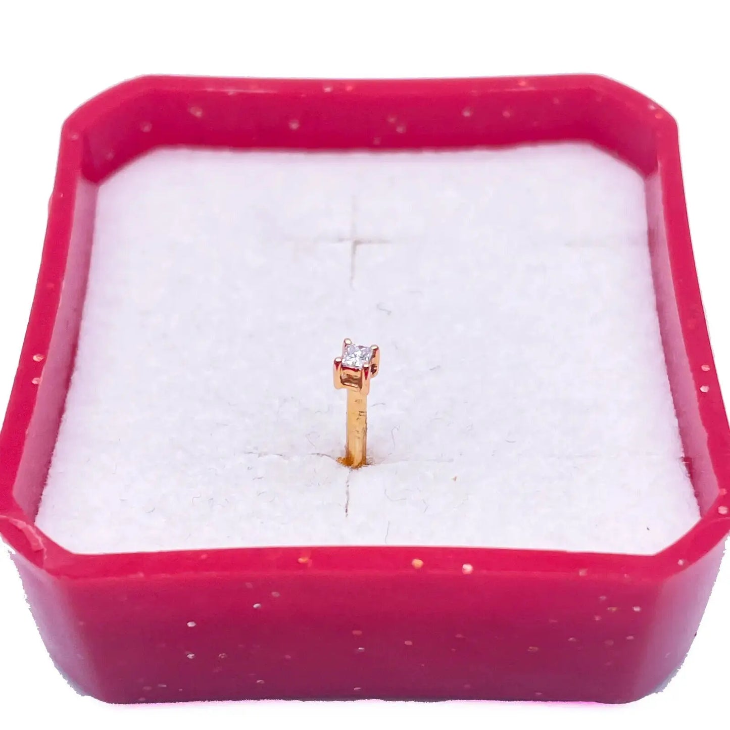 18ct White Or Yellow Gold Princess Diamond Nose Stud Pin 0.15ct 4 claw 3.4mm  Body Piercings