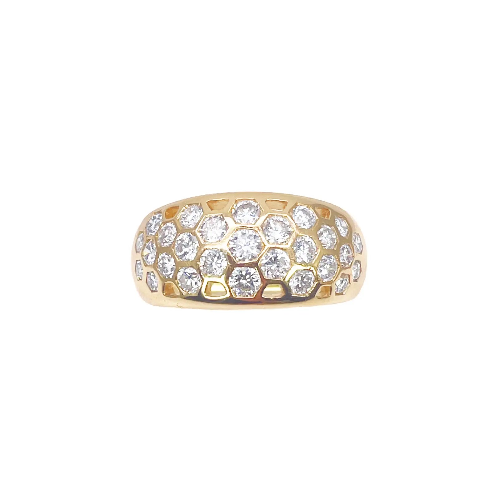 18ct Yellow Gold Honeycomb Design Diamond Ring Rubover Set 1.45ct  Diamond Ring
