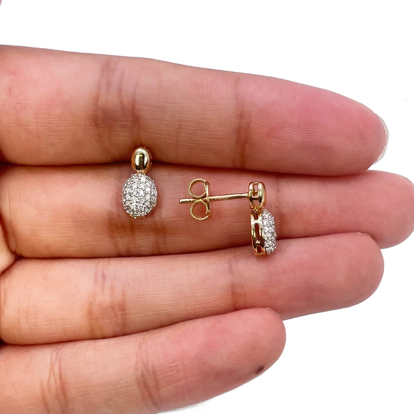 18ct Yellow Gold Natural Diamond Oval Drop/Dangle Stud Earrings 0.30ct  Diamond earring