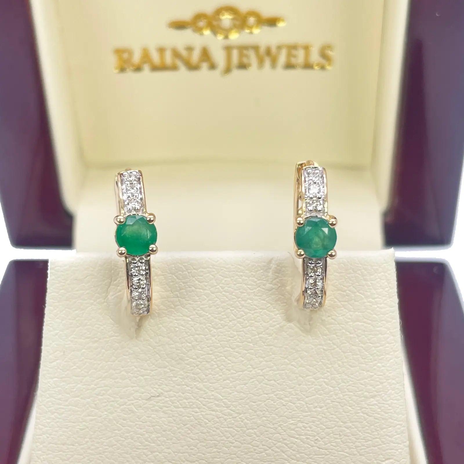 18ct Yellow Gold Natural Emerald Prong & Diamond Huggie Hoop Earrings 0.60ct 