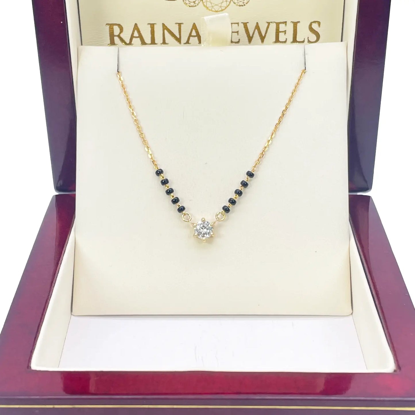 18ct YellowGold Lab Grown Diamond 6-Claw 0.50ct Beaded Mangalsutra Necklace IGI  Mangalsutra Chains