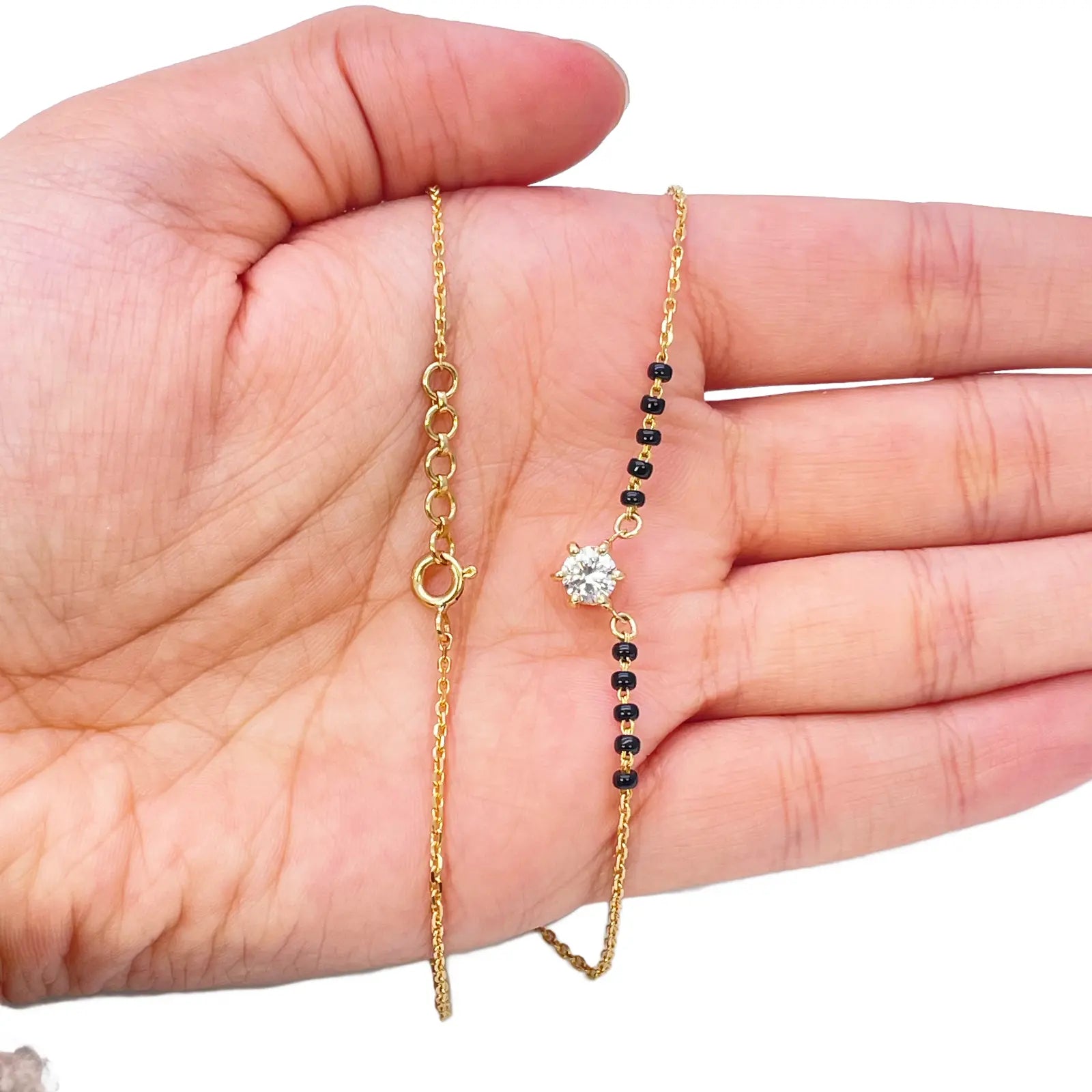 18ct YellowGold Lab Grown Diamond 6-Claw 0.50ct Beaded Mangalsutra Necklace IGI  Mangalsutra Chains