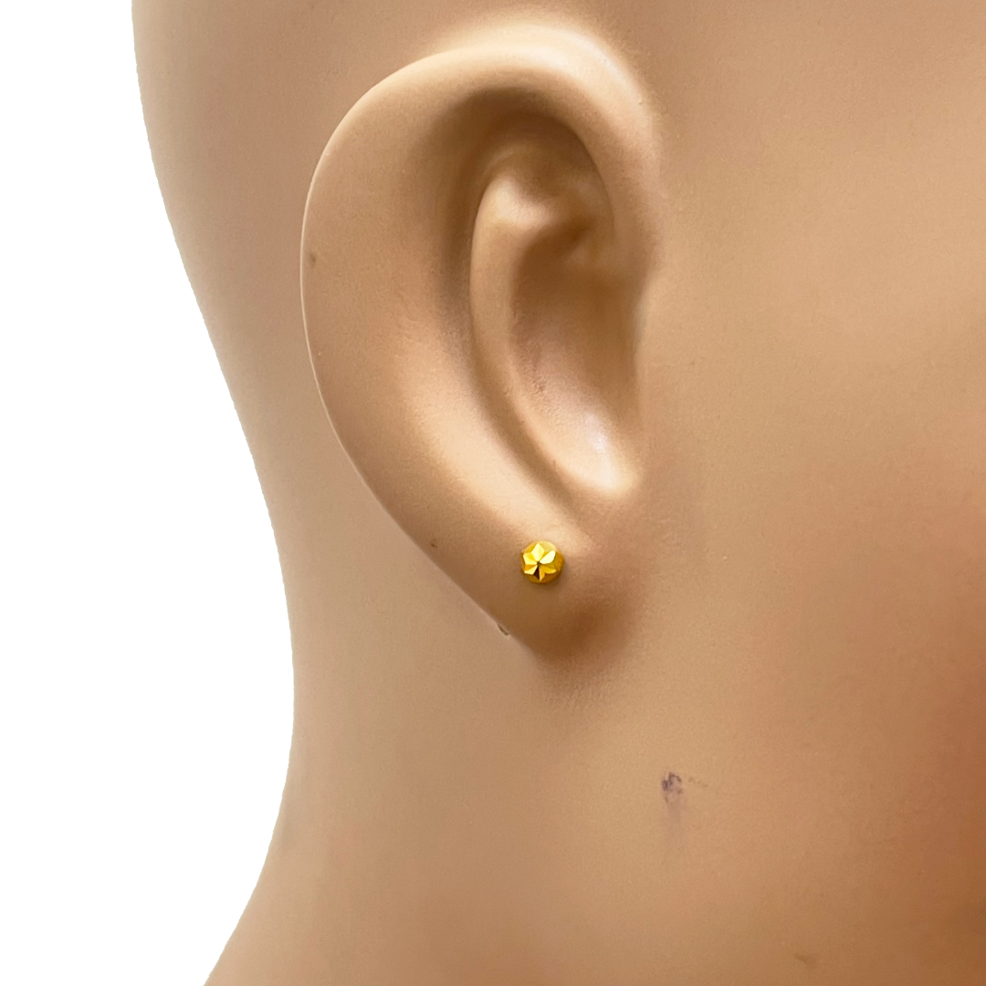 22kt gult guld diamant-slebet blomster runde børneøreringe, 3,6 mm