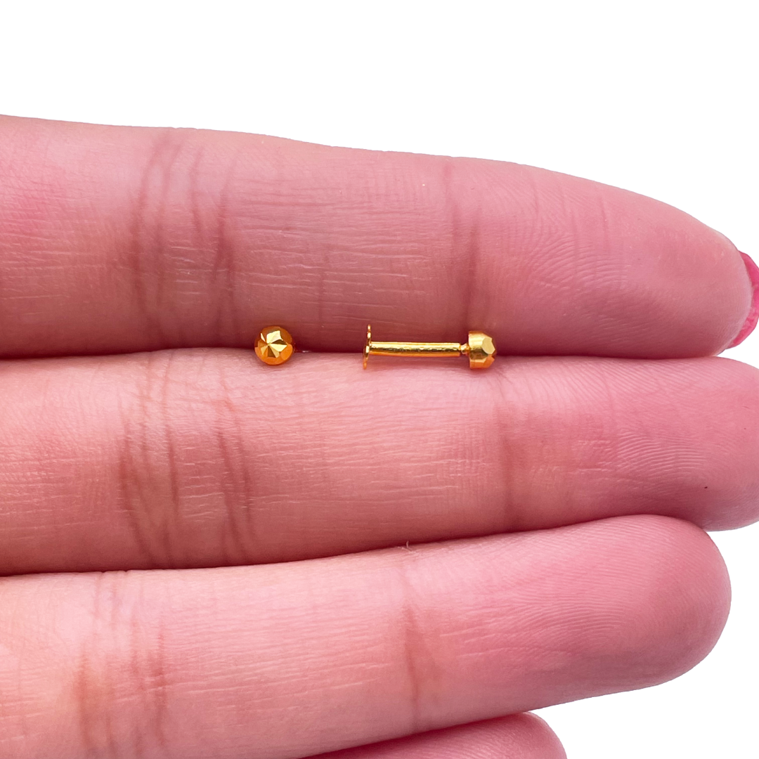 22kt gult guld diamant-slebet blomster runde børneøreringe, 3,6 mm