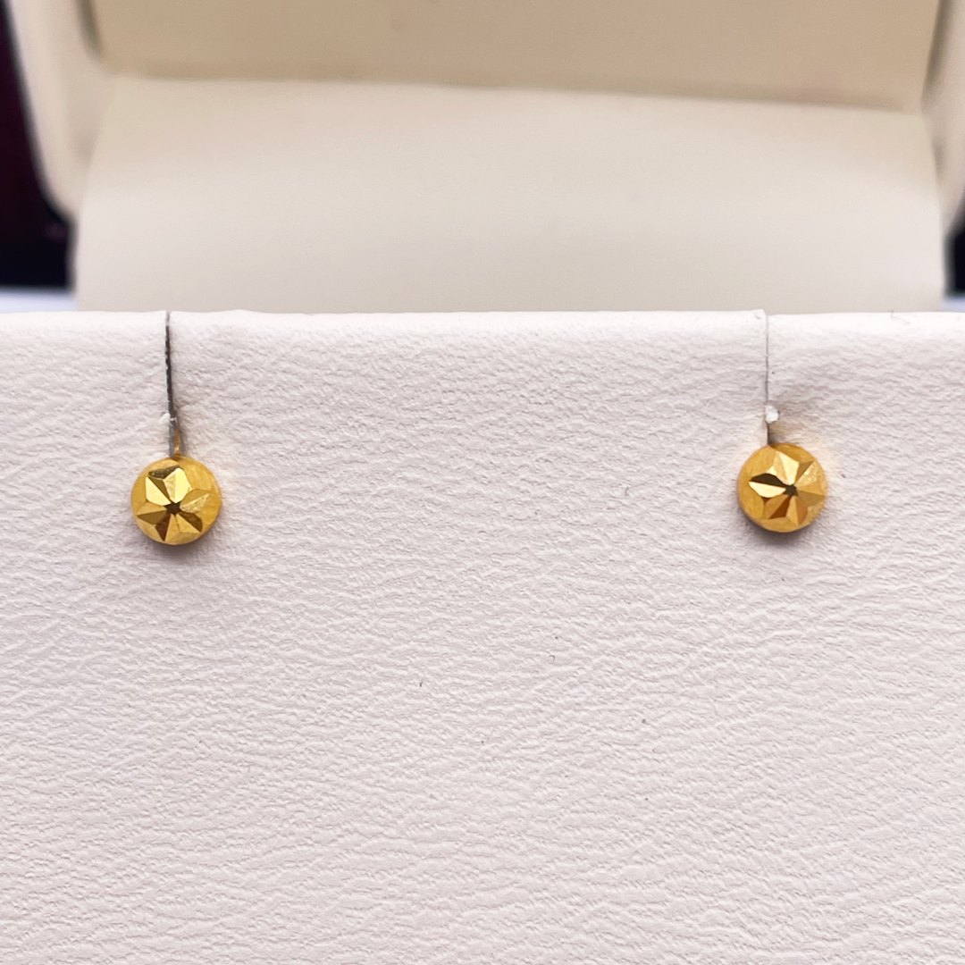 22kt gult guld diamant-slebet blomster runde børneøreringe, 3,6 mm