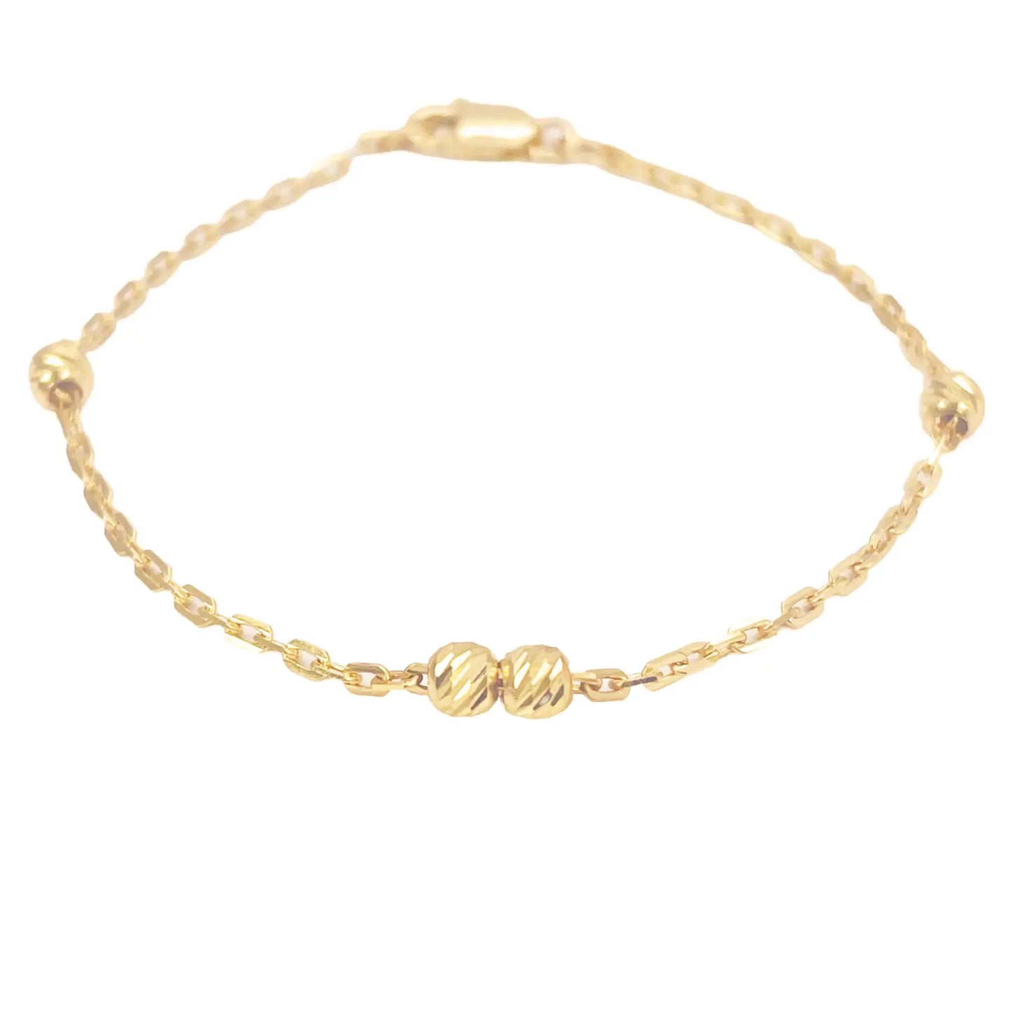 22ct Gold Baby Bracelet Four Diamond Cut Beads & Cable link Chain 5 Inches 