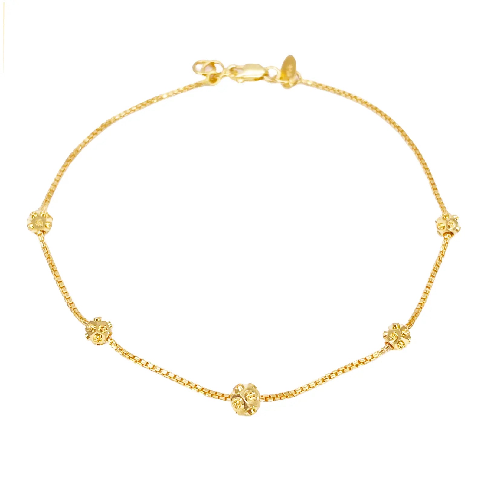 22ct Gold Beaded Bracelet Five Diamond Cut Beads Box Chain 7.5 Inches¬† Diamond Bracelets