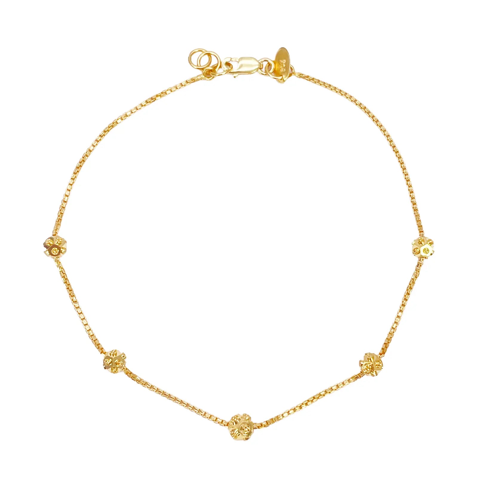 22ct Gold Beaded Bracelet Five Diamond Cut Beads Box Chain 7.5 Inches¬† Diamond Bracelets