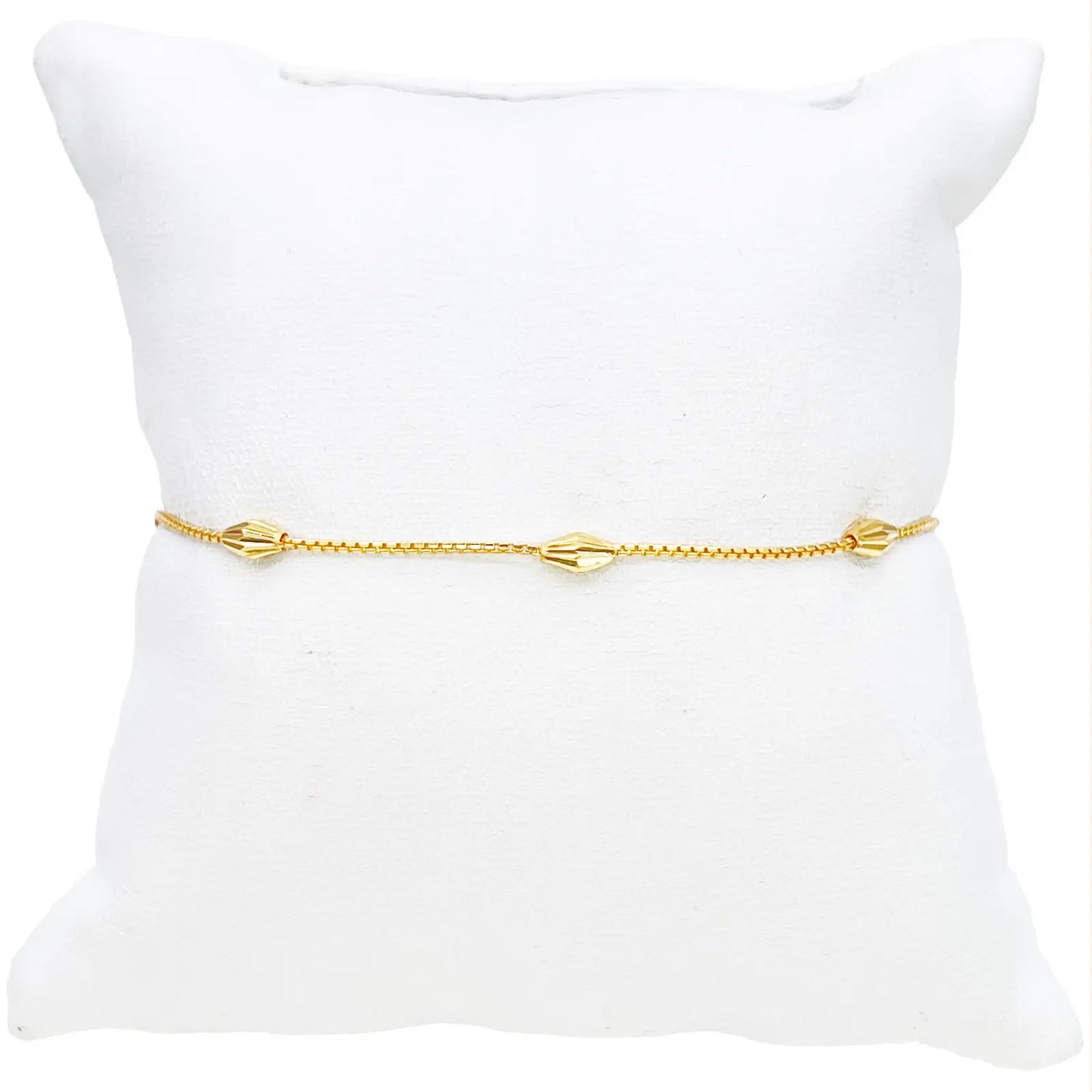 22ct Gold Beaded Bracelet Five Diamond Cut Marquise Shape Beads Box Chain 7 Inch¬†
