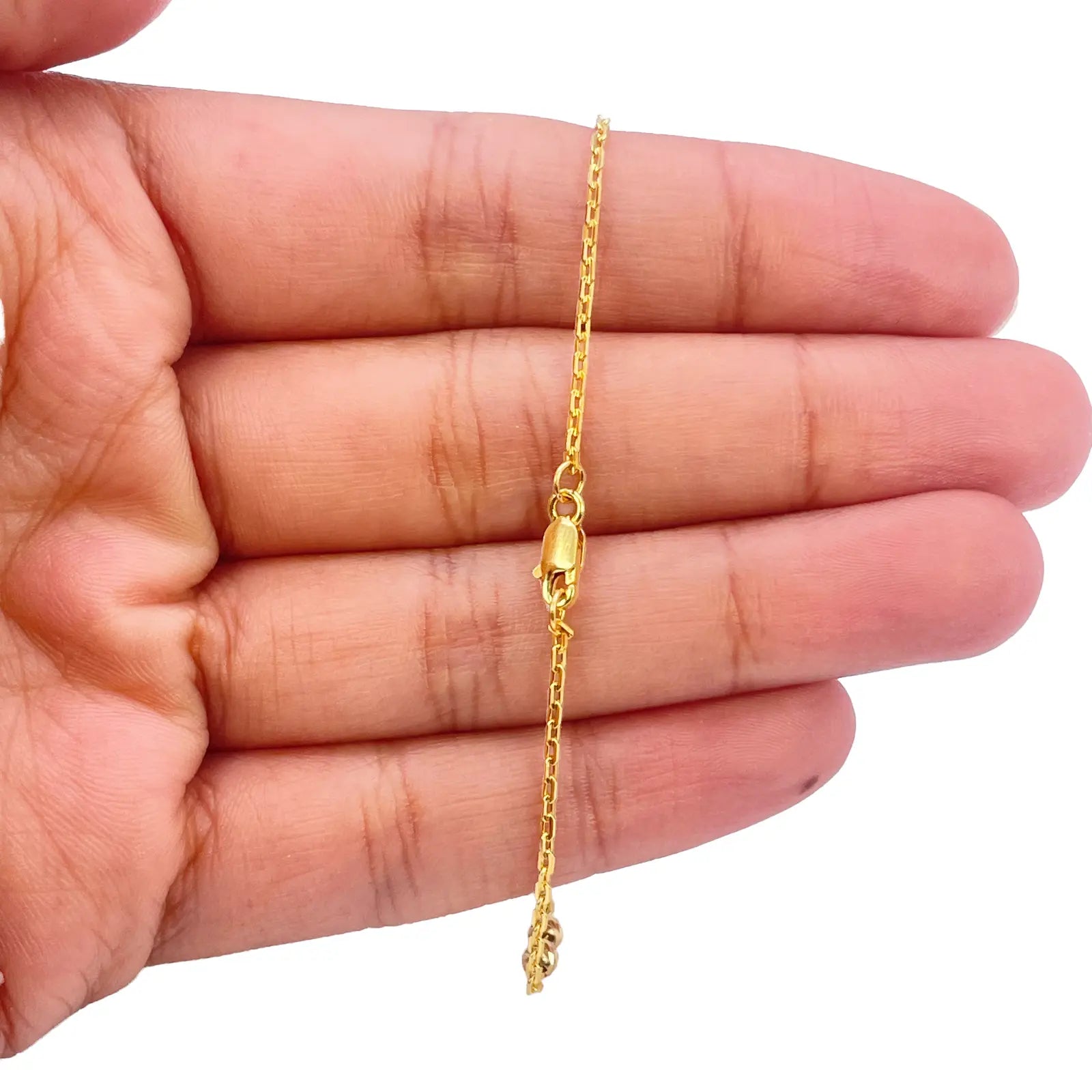 22ct Gold Beaded Bracelet Six Diamond Cut Beads Cable Chain 7 Inches 2.9mm Width 
