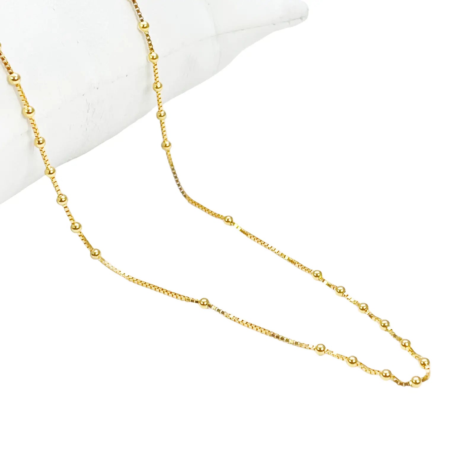 22ct Gold Beaded Necklace High Polished Round Beads Box Chain 16 Inches 