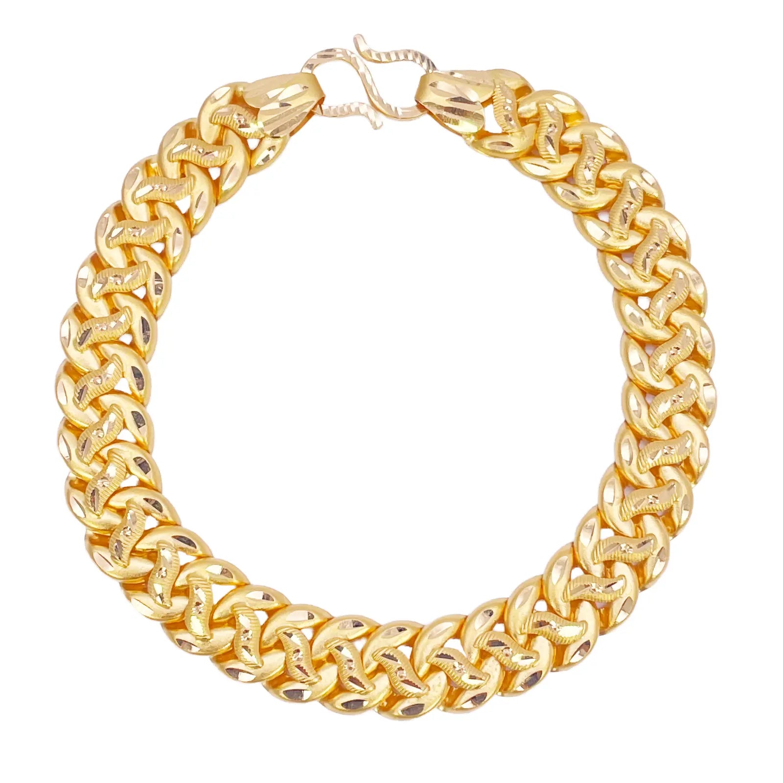 22ct Gold Curb Bracelet Matt Diamond Cut Lightweight 7.5 Inches 10mm Wide 