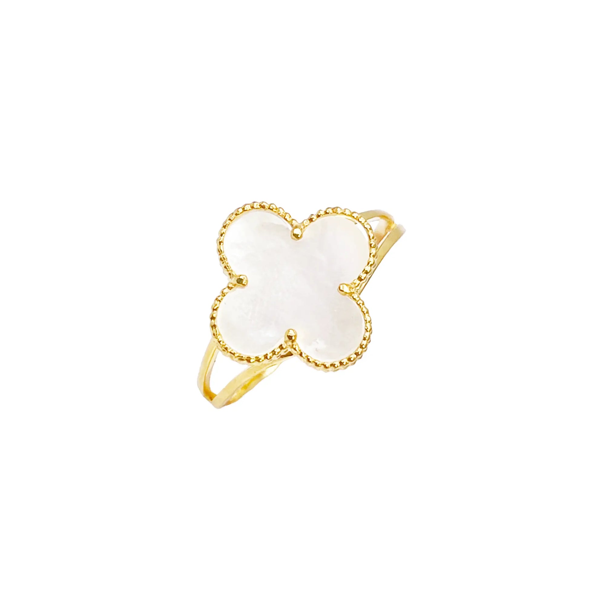 22ct Gold Leaf Ring Trendy Mother Of Pearl Split Shank - 13mm Width  Gold Ring