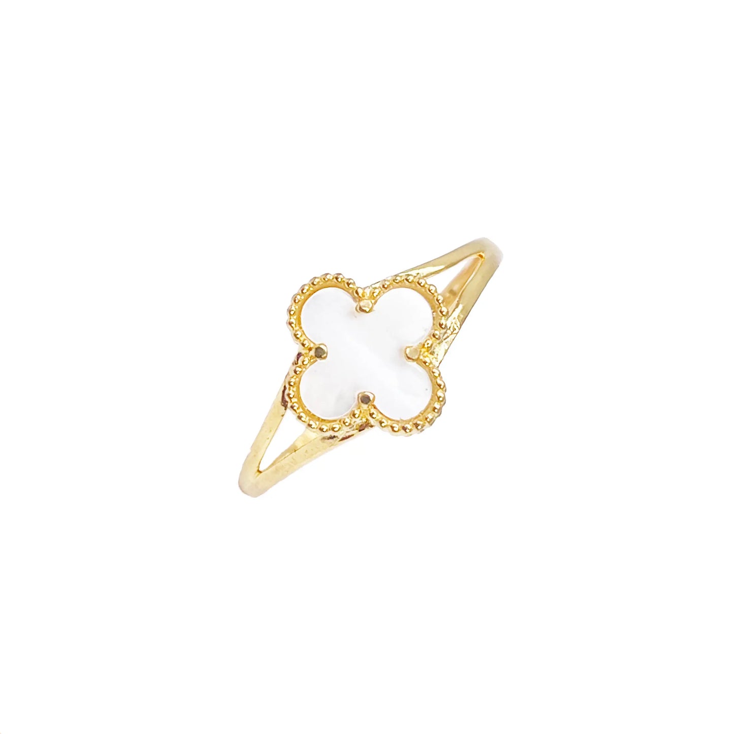 22ct Gold Leaf Ring Trendy Mother Of Pearl Split Shank - 9.5mm Width  Gold Ring