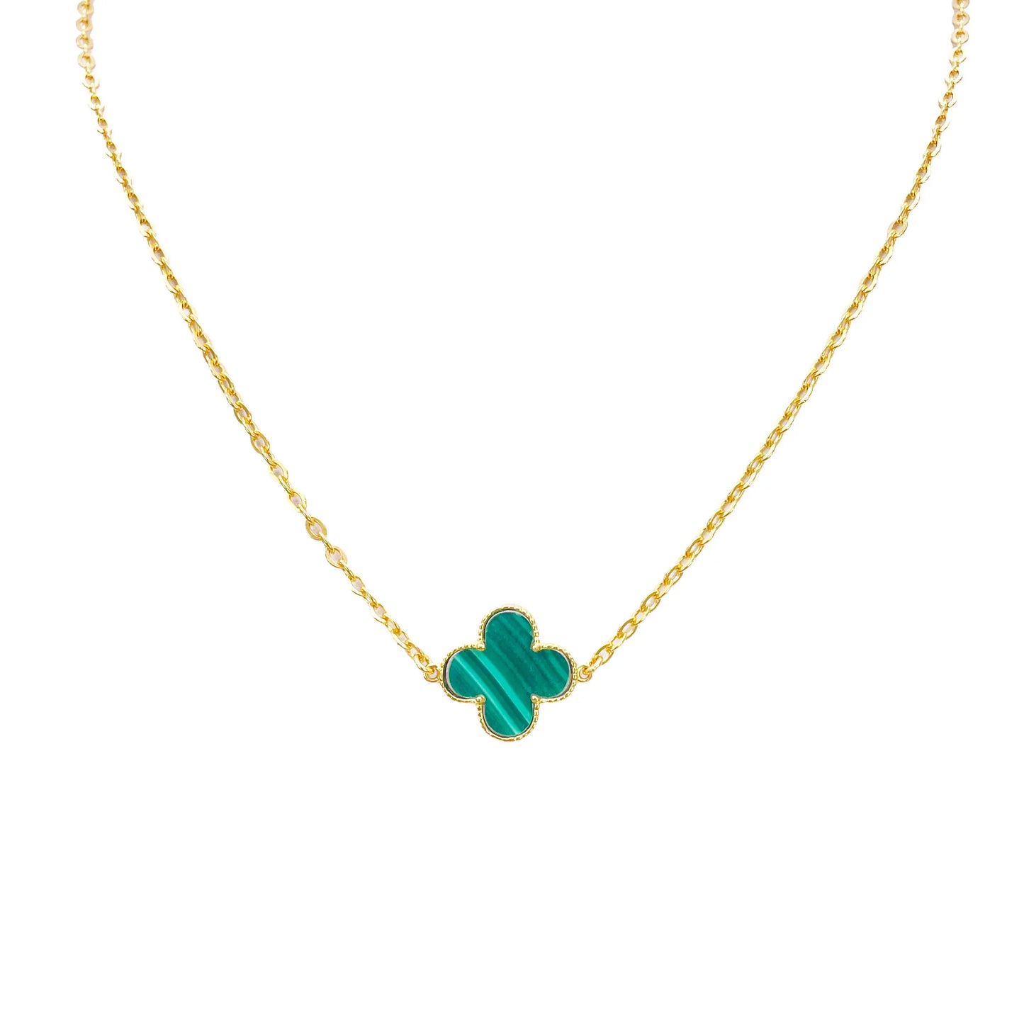 22ct Gold Malachite Flower Necklace - 17-18 Inches - 13.5mm Width 