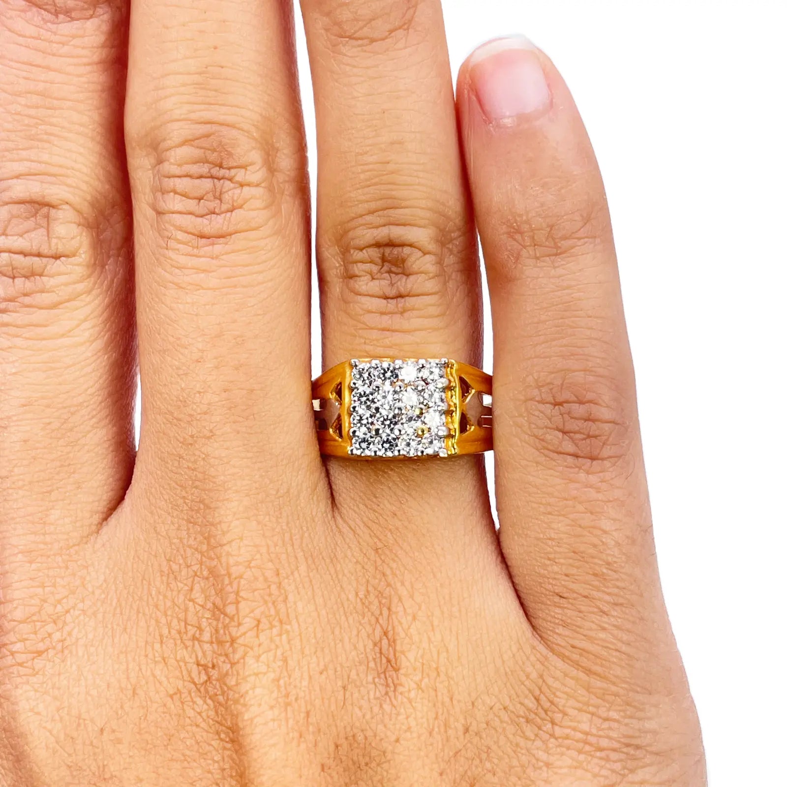 22ct Gold Square Cubic Zirconia Signet High Polished Two-Tone Men's Ring 9.5mm Width 